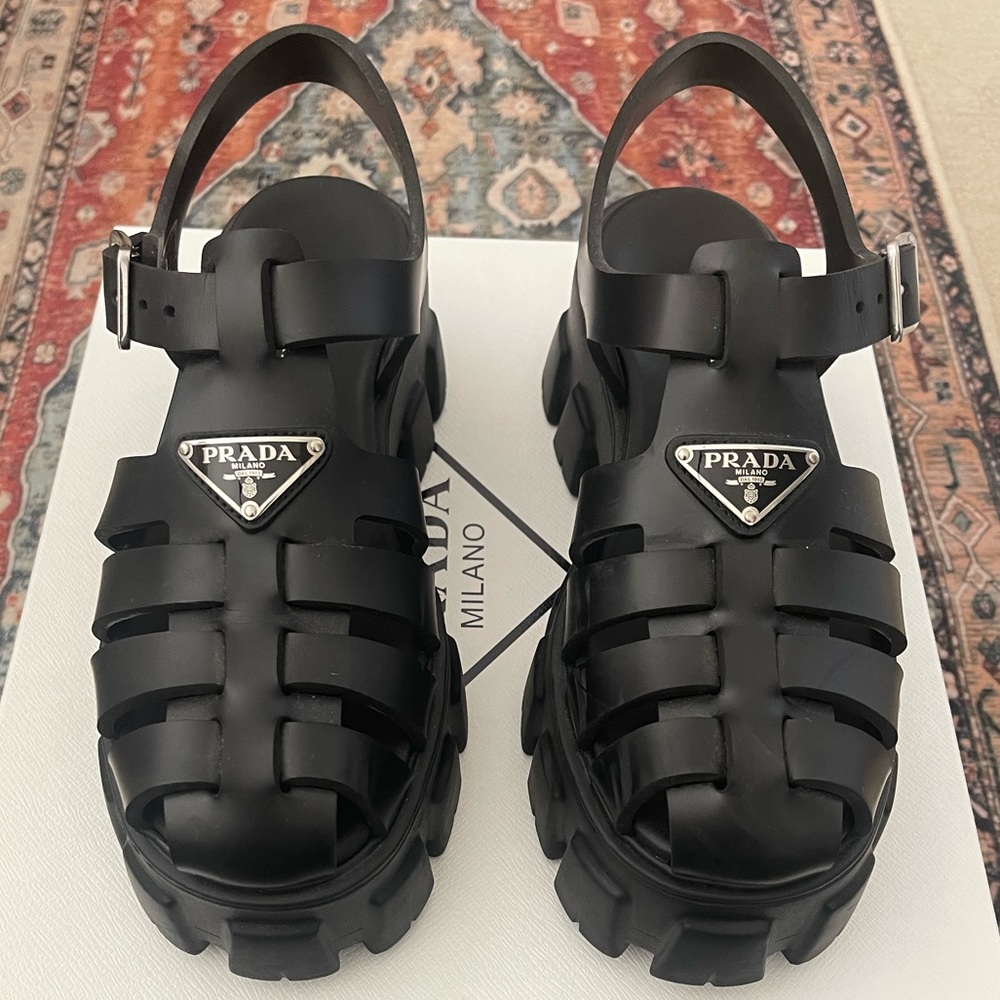 Like New Prada Rubber Logo Chunky-Sole Fisherman Sandals